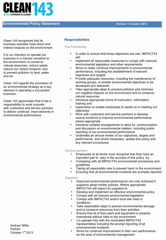 Clean 143 Environmental Policy